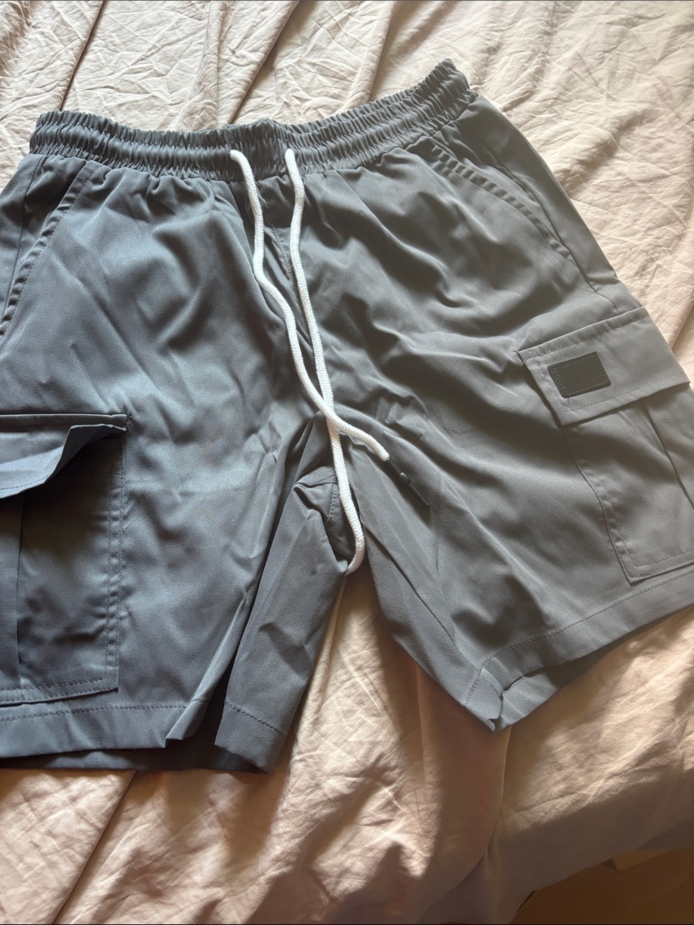 Men's Gray Elastic-Waist light Cargo Shorts with Drawstring XS